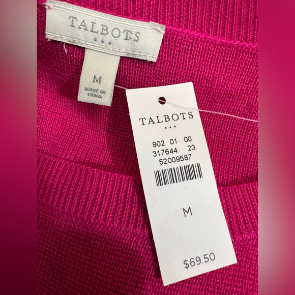 NWT Talbots hot barbiecore pink cotton blend sweater ruffle cuffs size medium - Picture 7 of 8